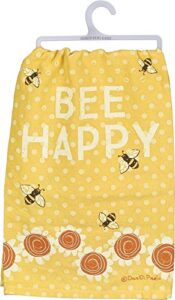 primitives by kathy 38310 charming kitchen dish towel, bee happy- yellow