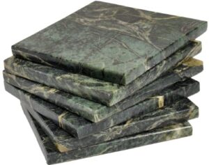 craftsofegypt set of 6 – green marble stone coasters polished coasters – 3.5 x 3.5 inches (9×9 cm) square – protection from drink rings