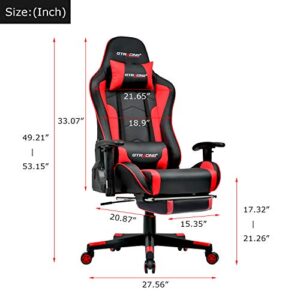 GTRACING Gaming Chair with Footrest Speakers Video Game Chair Bluetooth Music Heavy Duty Ergonomic Computer Office Desk Chair Red