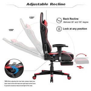 GTRACING Gaming Chair with Footrest Speakers Video Game Chair Bluetooth Music Heavy Duty Ergonomic Computer Office Desk Chair Red