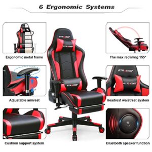 GTRACING Gaming Chair with Footrest Speakers Video Game Chair Bluetooth Music Heavy Duty Ergonomic Computer Office Desk Chair Red