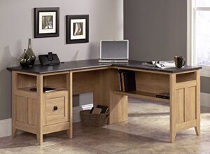 sauder august hill l-shaped desk, dover oak finish, l: 59.06″ x w: 58.74″ x h: 29.25″