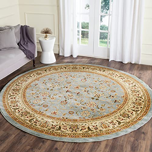 SAFAVIEH Lyndhurst Collection 8' Round Light Blue/Ivory LNH312B Traditional Oriental Non-Shedding Dining Room Entryway Foyer Living Room Bedroom Area Rug