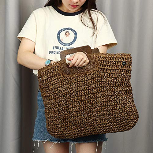 YYW Straw Tote Bag Women Hand Woven Large Casual Handbags Hobo Straw Beach Bag with Lining Pockets for Daily Use Beach Travel (Beige)