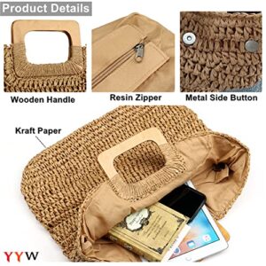 YYW Straw Tote Bag Women Hand Woven Large Casual Handbags Hobo Straw Beach Bag with Lining Pockets for Daily Use Beach Travel (Beige)