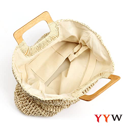 YYW Straw Tote Bag Women Hand Woven Large Casual Handbags Hobo Straw Beach Bag with Lining Pockets for Daily Use Beach Travel (Beige)