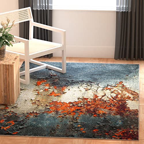 SAFAVIEH Glacier Collection 2'7" x 5' Blue/Multi GLA125B Modern Abstract Non-Shedding Living Room Bedroom Area Rug