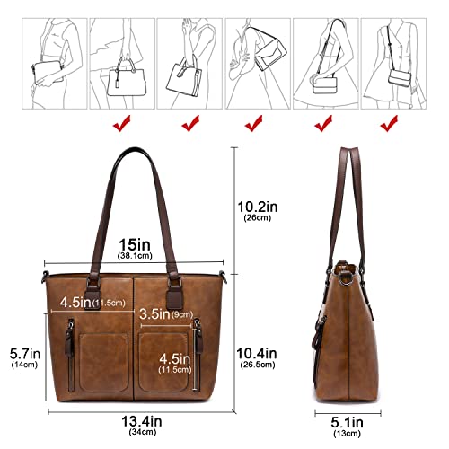 LOVEVOOK Large Shoulder Bag Purses for Women PU Leather Purse Work Bags with Multi-Pockets Vintage Tote Handbags Satchel Hobo Bag, Brown