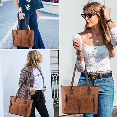 LOVEVOOK Large Shoulder Bag Purses for Women PU Leather Purse Work Bags with Multi-Pockets Vintage Tote Handbags Satchel Hobo Bag, Brown