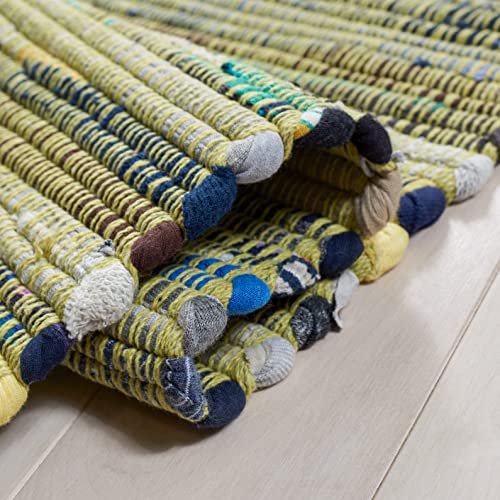 SAFAVIEH Rag Rug Collection 6' x 9' Light Green/Multi RAR127D Handmade Boho Stripe Cotton Area Rug