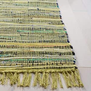 SAFAVIEH Rag Rug Collection 6' x 9' Light Green/Multi RAR127D Handmade Boho Stripe Cotton Area Rug