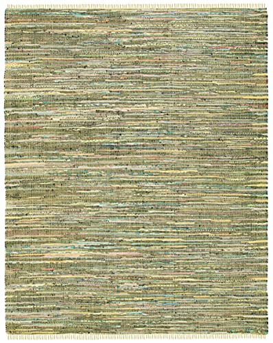 SAFAVIEH Rag Rug Collection 6' x 9' Light Green/Multi RAR127D Handmade Boho Stripe Cotton Area Rug