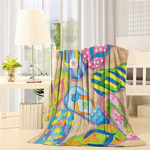 Licans Flannel Fleece Blanket Soft Throw Lightweight Blankets Warmth for Couch Bed Sofa Chair Colorful Beach Sandal Flip Flops Print (50 x 60 Inches)