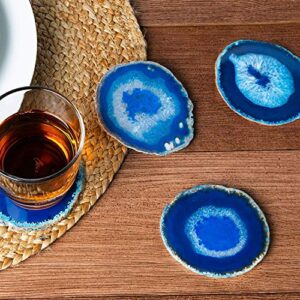 BedRock Blue Agate Coasters for Drinks - Set of 4 - Brazilian Geode Decor - (4"-4.5" Blue)