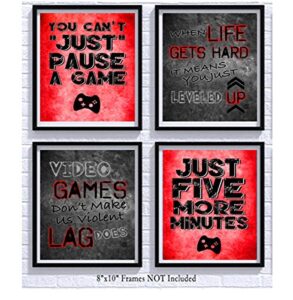 silly goose gifts video game themed art print room wall decoration (set or four) gamer (red)