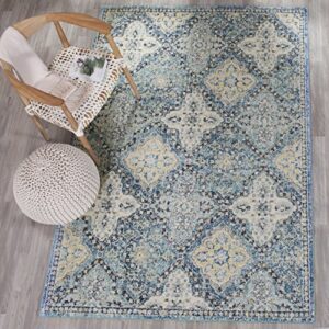 safavieh evoke collection 3′ x 5′ light blue/ivory evk274c boho trellis non-shedding living room bedroom accent rug