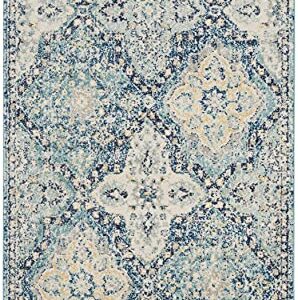 SAFAVIEH Evoke Collection 3' x 5' Light Blue/Ivory EVK274C Boho Trellis Non-Shedding Living Room Bedroom Accent Rug