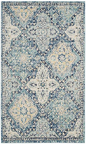 SAFAVIEH Evoke Collection 3' x 5' Light Blue/Ivory EVK274C Boho Trellis Non-Shedding Living Room Bedroom Accent Rug