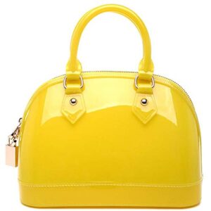 lady’s candy color jelly handbag satchel tote shell bag crossbody shoulder bag top handle bags (candy yellow)