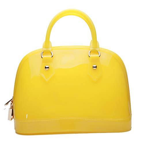 Lady’s Candy Color Jelly Handbag Satchel Tote Shell Bag Crossbody Shoulder Bag Top Handle Bags (Candy Yellow)