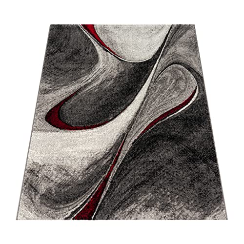 Paco Home Modern Short-Pile Rug Living Room Mottled Abstract Design Grey Red Black, Size: 6'7" x 9'6"