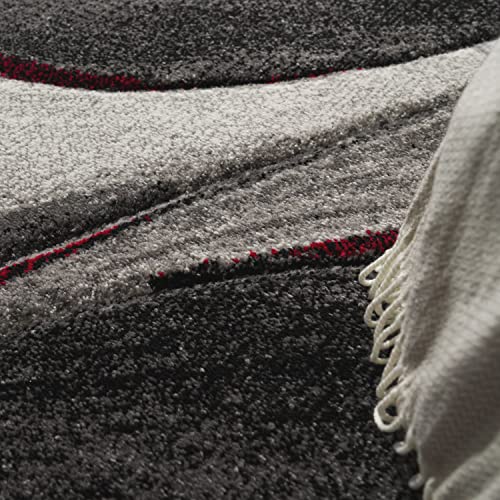 Paco Home Modern Short-Pile Rug Living Room Mottled Abstract Design Grey Red Black, Size: 6'7" x 9'6"