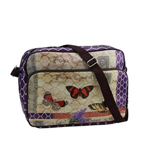 15″ decorative vintage style purple butterfly garden design crossbody bag/purse with strap