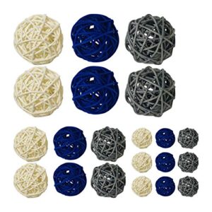 zorpia 21 pcs/lot mixed 3 colors rattan wicker balls vase fillers for wedding party christmas decoration, assorted three size(3cm/5cm/7cm) (blue gray white)