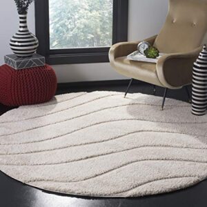 SAFAVIEH Florida Shag Collection 4' Round Cream / Cream SG472 Abstract Wave Non-Shedding Living Room Bedroom Dining Room Entryway Plush 1.2-inch Thick Area Rug