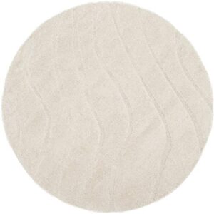 SAFAVIEH Florida Shag Collection 4' Round Cream / Cream SG472 Abstract Wave Non-Shedding Living Room Bedroom Dining Room Entryway Plush 1.2-inch Thick Area Rug