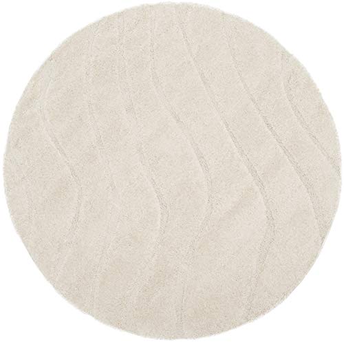 SAFAVIEH Florida Shag Collection 4' Round Cream / Cream SG472 Abstract Wave Non-Shedding Living Room Bedroom Dining Room Entryway Plush 1.2-inch Thick Area Rug