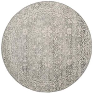 SAFAVIEH Evoke Collection 6'7" Round Silver / Ivory EVK270Z Shabby Chic Distressed Non-Shedding Dining Room Entryway Foyer Living Room Bedroom Area Rug