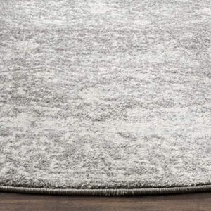 SAFAVIEH Evoke Collection 6'7" Round Silver / Ivory EVK270Z Shabby Chic Distressed Non-Shedding Dining Room Entryway Foyer Living Room Bedroom Area Rug