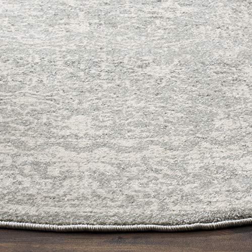 SAFAVIEH Evoke Collection 6'7" Round Silver / Ivory EVK270Z Shabby Chic Distressed Non-Shedding Dining Room Entryway Foyer Living Room Bedroom Area Rug