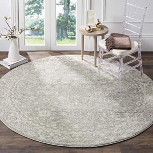 SAFAVIEH Evoke Collection 6'7" Round Silver / Ivory EVK270Z Shabby Chic Distressed Non-Shedding Dining Room Entryway Foyer Living Room Bedroom Area Rug