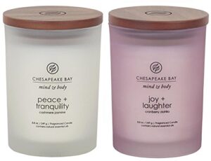 chesapeake bay candle scented candles, peace + tranquility & joy + laughter, medium (2-pack)