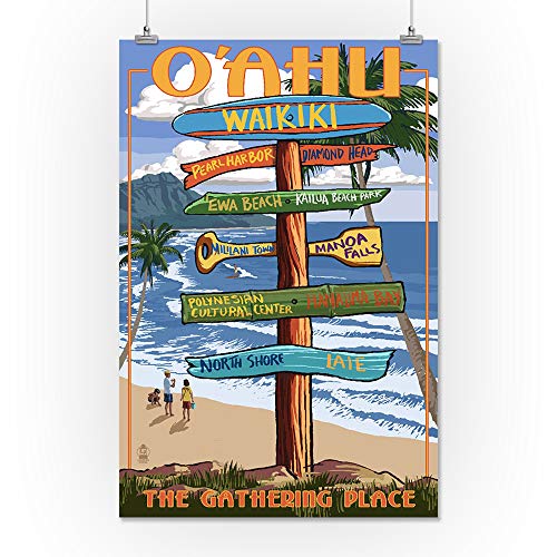 Oahu, Hawaii, Signpost (16x24 Giclee Gallery Art Print, Vivid Textured Wall Decor)