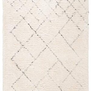 SAFAVIEH Casablanca Shag Collection 8' x 10' Ivory / Black CSB914A Handmade Moroccan Boho Premium Wool 1.2-inch Thick Area Rug