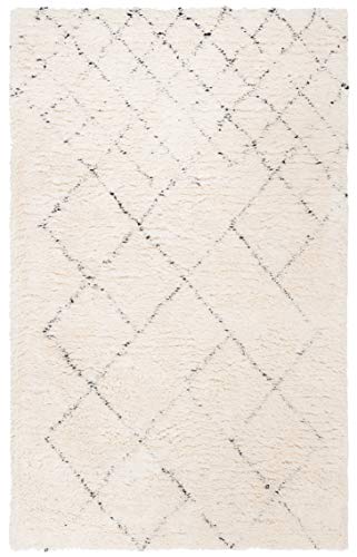 SAFAVIEH Casablanca Shag Collection 8' x 10' Ivory / Black CSB914A Handmade Moroccan Boho Premium Wool 1.2-inch Thick Area Rug