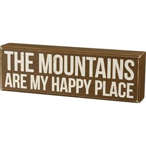primitives by kathy 27377 rustic brown box sign, 11 x 3.5, the mountains are my happy place