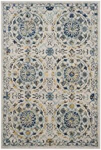 safavieh evoke collection 5’1″ x 7’6″ ivory/blue evk252c boho non-shedding living room bedroom area rug