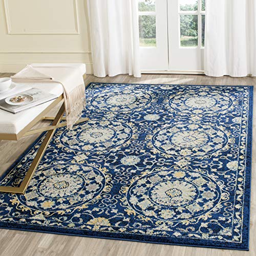 SAFAVIEH Evoke Collection 5'1" x 7'6" Ivory/Blue EVK252C Boho Non-Shedding Living Room Bedroom Area Rug