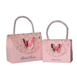 Eyxia Wedding Favor Boxes Flower Laser Cut Party Favors Bags Baby Shower Candy Gift Box Set Butterfly Event Decoration with Ribbons Wholesale 20pcs Pink