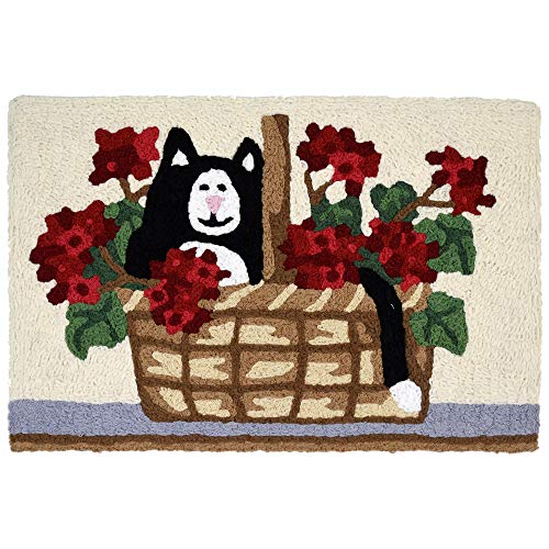 Jellybean Kitty in Geranium Basket Indoor/Outdoor Machine Washable 20" x 30" Accent Rug