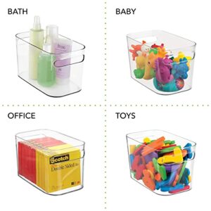 mDesign Plastic Toy Box Storage Organizer Tote Bin with Handles for Child/Kids Bedroom, Toy Room, Playroom - Holds Action Figures, Crayons, Building Blocks, Puzzles, Crafts - 10" Long, 2 Pack - Clear