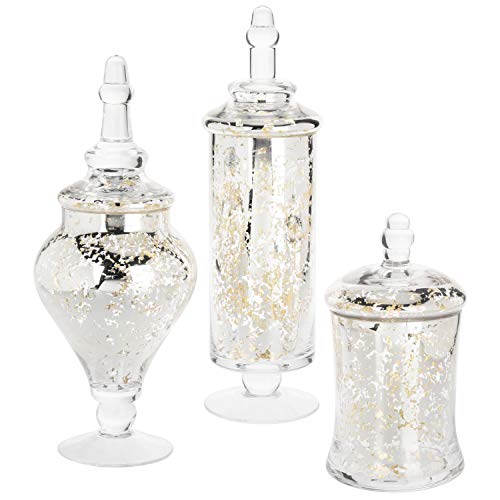 MyGift Set of 3 Silver Mercury Glass Apothecary Jars, Weddings Centerpiece Candy Buffet