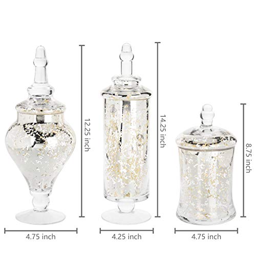 MyGift Set of 3 Silver Mercury Glass Apothecary Jars, Weddings Centerpiece Candy Buffet