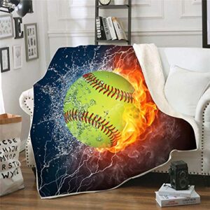 Irisbell Softball Blanket Thicked Soft Fleece Sherpa Throw Blankets - Softball, 80'' x 60''