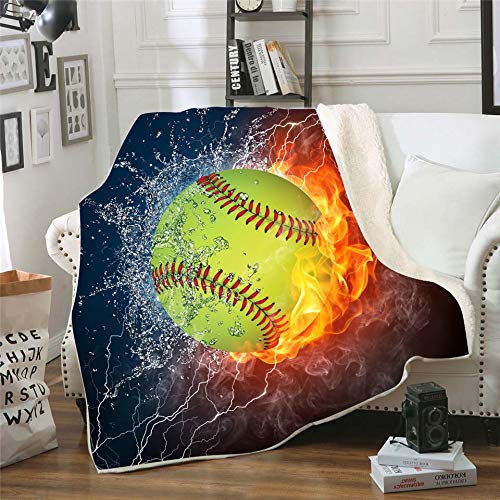 Irisbell Softball Blanket Thicked Soft Fleece Sherpa Throw Blankets - Softball, 80'' x 60''