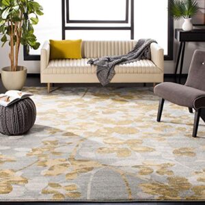 safavieh evoke collection 8′ x 10′ grey / gold evk236p floral non-shedding living room bedroom dining home office area rug